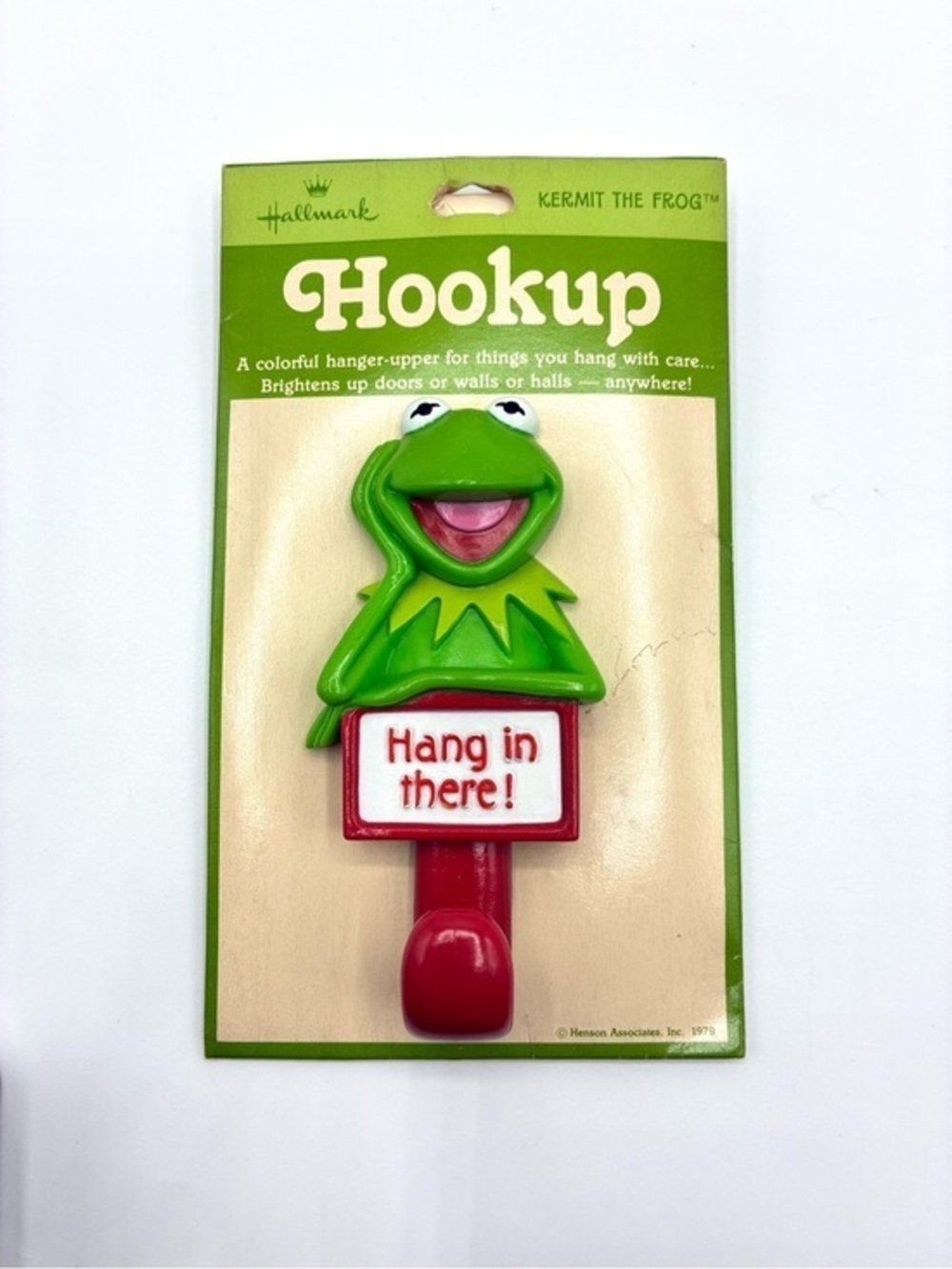 Rare Vintage Hallmark Hookup Kermit Frog Hang In There Wall Hook Carded 1979